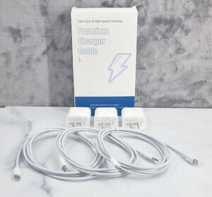 Box of 3 Premium Charging Cables, High-Speed USB-C White 6 Ft Braided Cord